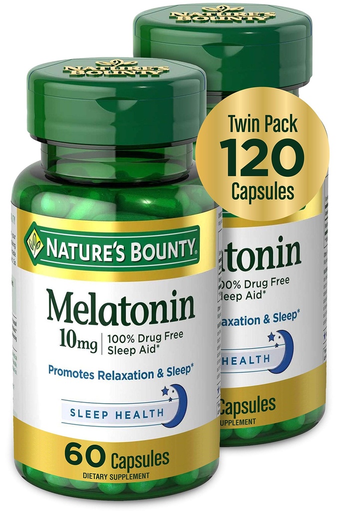 Melatonina da recompensa da natureza, promove o relaxamento e a saúde do sono, 10mg, cápsulas, 60 Ct (2 pacote)