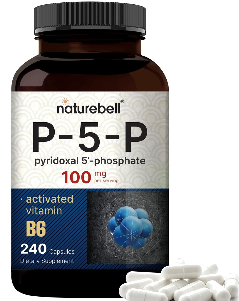 NatureBell P5P Vitamina B6 100mg por serviço, 240 cápsulas □ Piridoxal ativado 5 Phosphate Supplements – Vitaminas B essenciais para o cérebro e memória saúde – Não-GMO