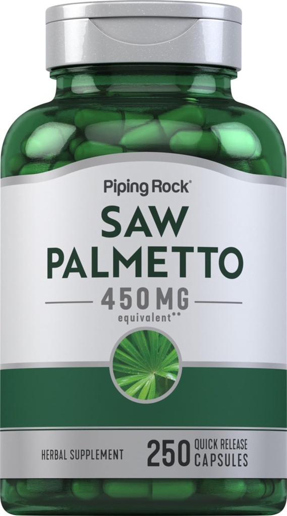 Piping Rock Saw Palmetto para homens e mulheres 450 mg 250 Cápsulas Suplemento de Extrato de Erva Serenoa Repens