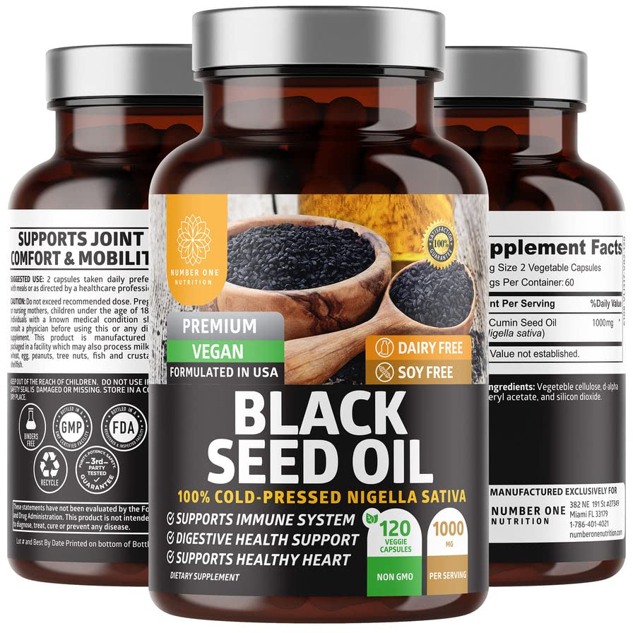 Número Um Nutrição N1N Premium Black Seed Oil [Max Força, 1000 mg] 100% frio-Pressed Nigela Sativa para apoiar Digestion, Imune System e comum Conforto e Mobilidade, 120 Caps