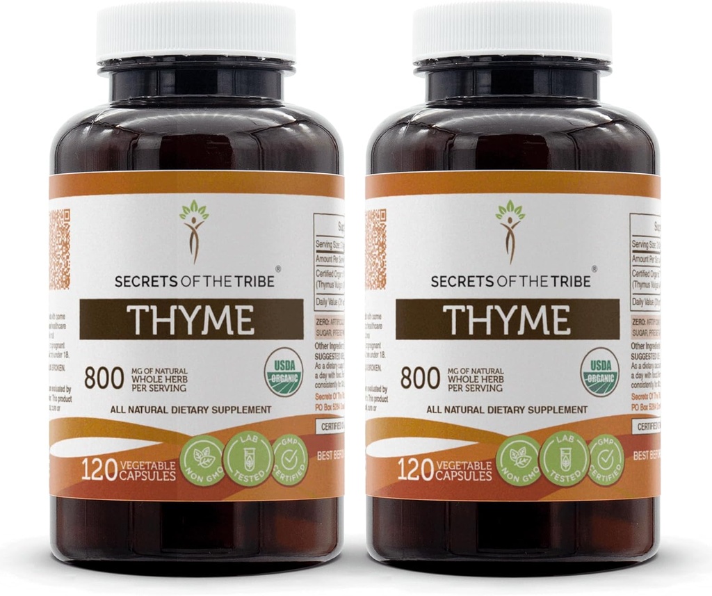 Segredos do Tomilho da Tribo 2x120 Cápsulas, Feitas com Cápsulas Vegetais e USDA Efeito orgânico Thymus Vulgaris Toni (2x120 Cápsulas)
