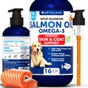Óleo de salmão para cães - Omega 3 para cães - 16 FL OZ Wild Alaskan Salmon Fish Oil - Natural EPA & DHA Fatty Acids para pele e casaco, alergia, joint & saúde óssea - Suplemento de suporte líquido para derramamento