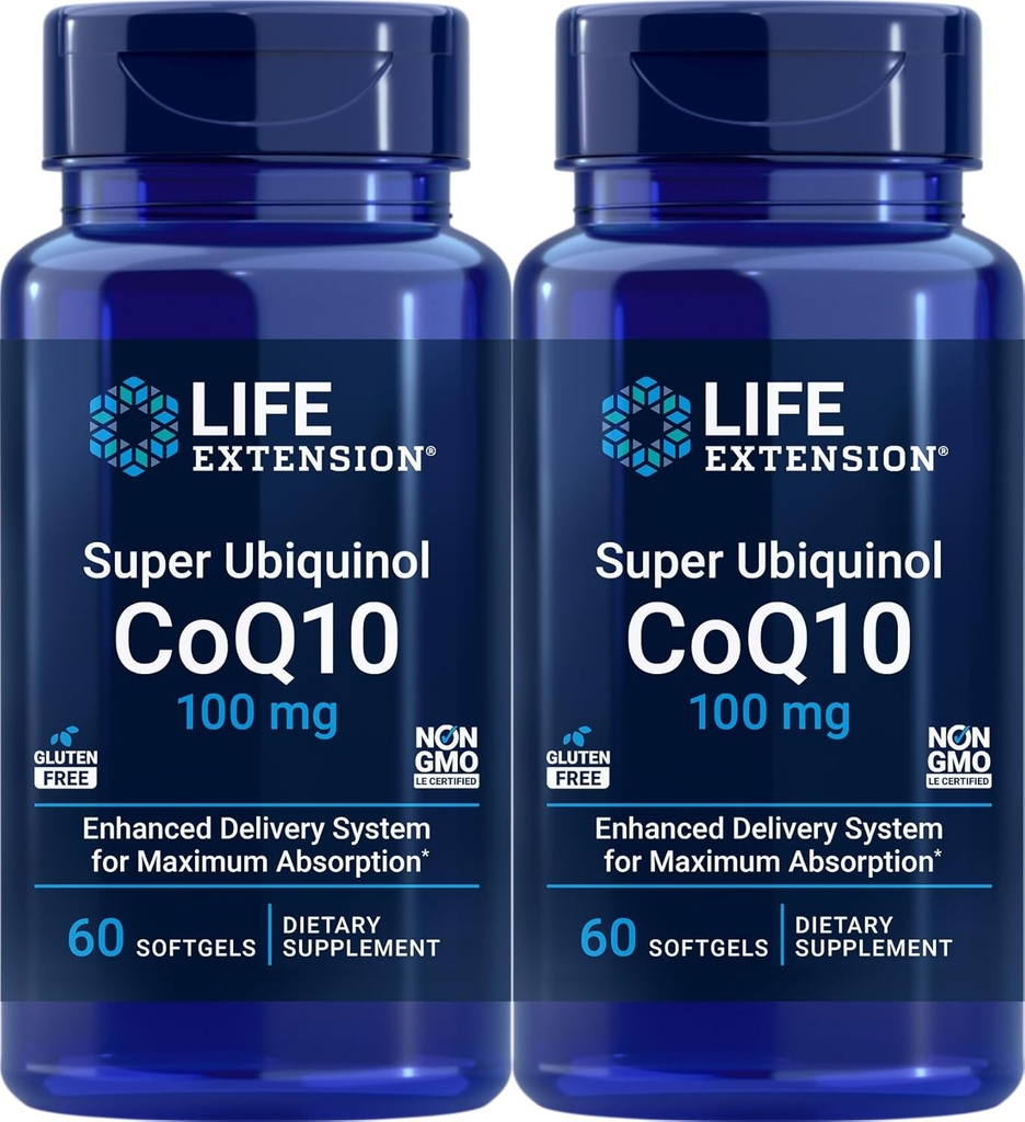 Extensão de vida Super Ubiquinol CoQ10 100 mg, 60 softgels (Pacote de 2)