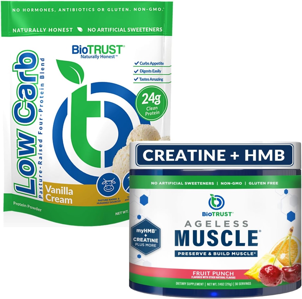 BioTrust músculo sem idade (Fruit Punch) e baixo carboidrato multi proteína (Vanilla Cream) Bundle