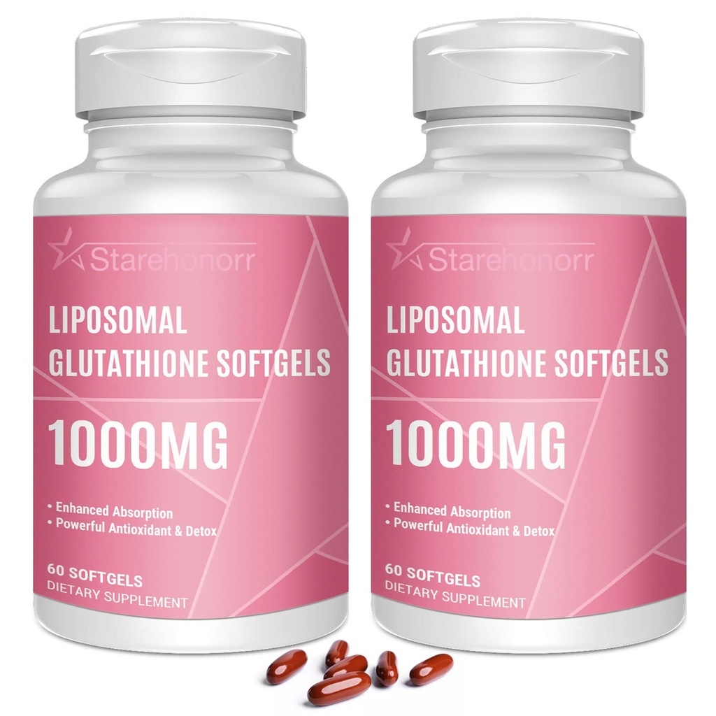 Glutationa lipossomal Softgels 1500MG, Suplemento de Glutationa reduzida com vitamina C, melhor absorção, Antioxidante não-GMO poderoso para envelhecimento saudável, Detox, Saúde Imune, 120 Softgels