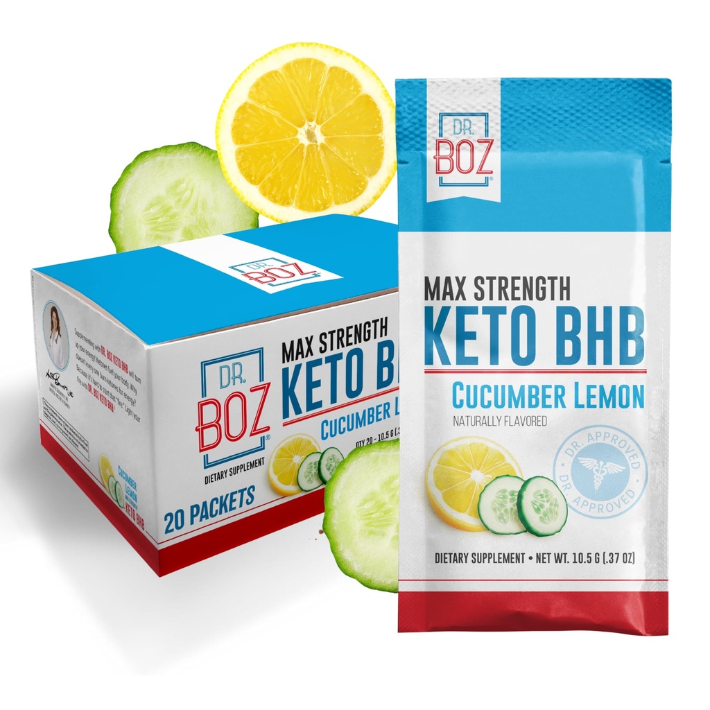 Dr. Boz - Keto BHB Powder - Lemon de pepino, 20 pacotes - Bebida de cetonas - Aumentar energia e reduzir desejos - Suplemento dietético de força máxima - Qualidade testada - Made in the USA - 10.9oz (310g)
