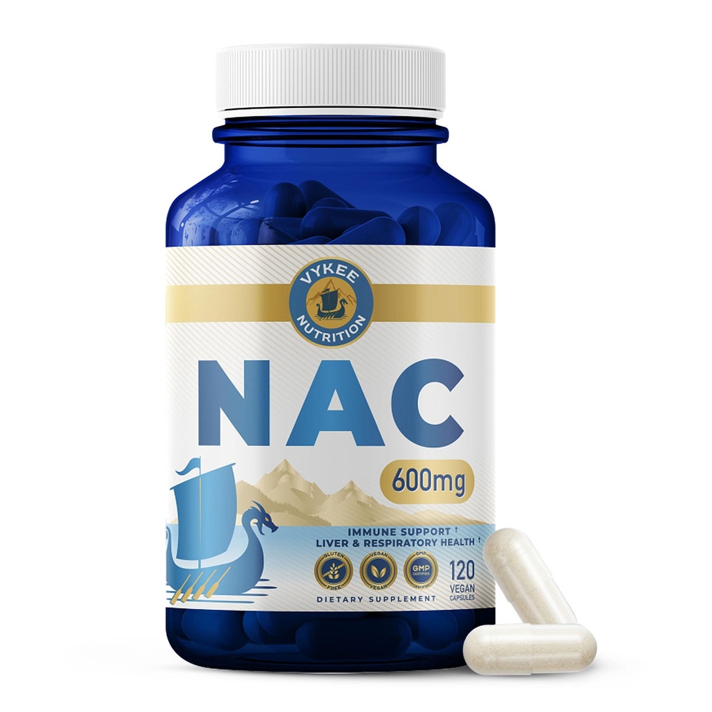 Vykee Nutrition NAC Cápsulas 600 mg N Acetyl L Cysteine - Suplemento diário NAC para suporte à saúde do fígado e equilíbrio imunológico - Vegan Non-GMO - 120 Cápsulas