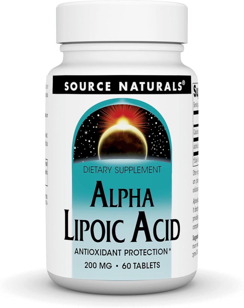 Fonte Naturals Ácido Alfa Lipóico 200 mg Suporta Metabolismo de Açúcar Saudável, Função Fígado & Geração de Energia - 60 Comprimidos