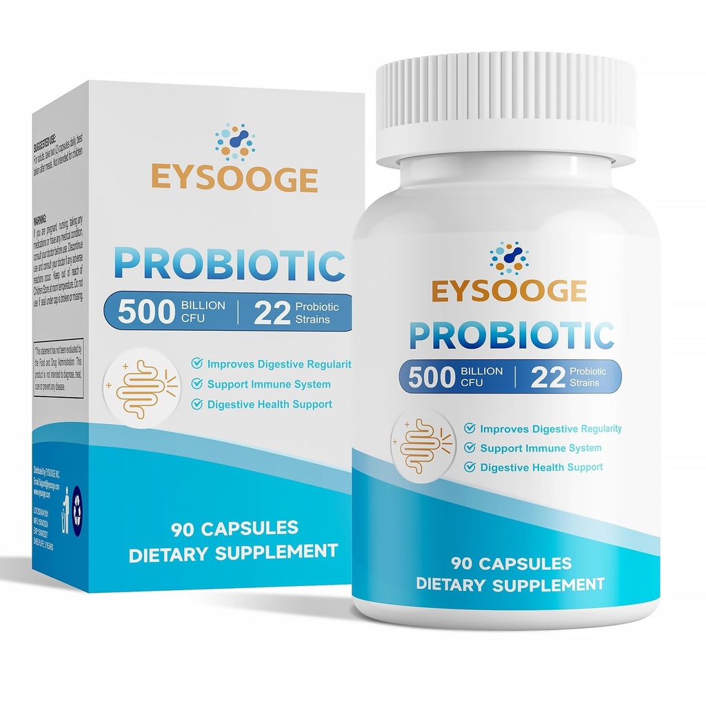 Probióticos para mulheres e homens, 500 bilhões UFC, 22 Strains + Prebióticos orgânicos, Probióticos diários para Digestivo, Imune, & Gut Health - 90 Cápsulas
