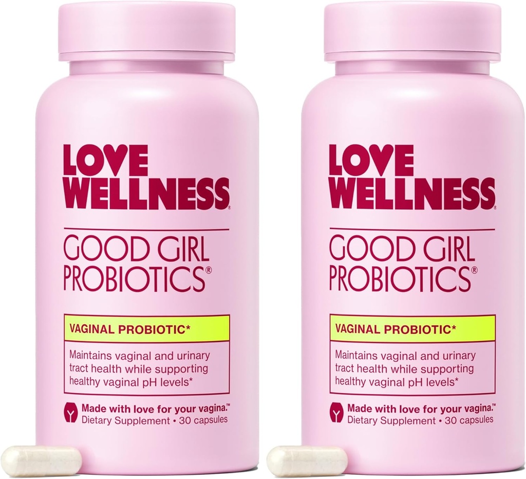 Amor Bem-Estar Boa Menina Probióticos ; Saúde Vaginal da Mulher e pH Suplemento de equilíbrio 9-Strain Probiótico para Trato Urinário, Levedo, Odor e Imune Suporte ; Sem Glúten 60 CT, suprimentos de 60 dias