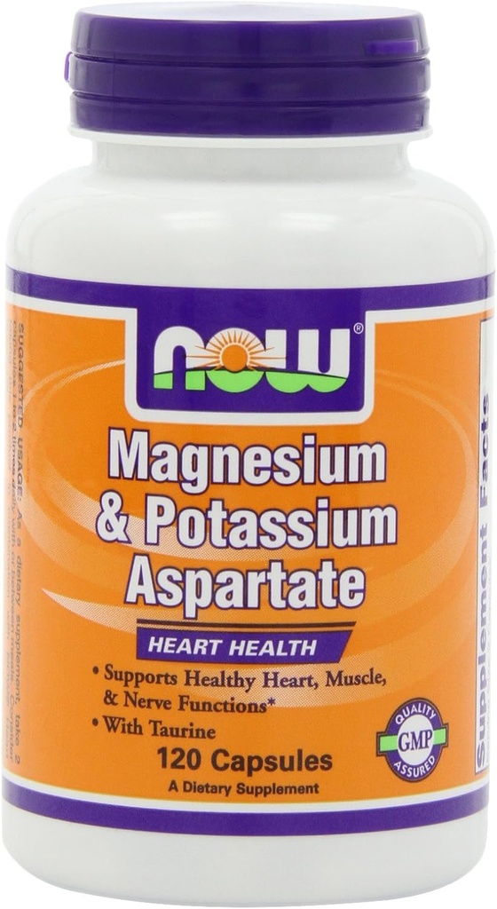 NOW Magnésio e Potássio Aspartato W/ Taurina, 120 Cápsulas (Pacote de 2)