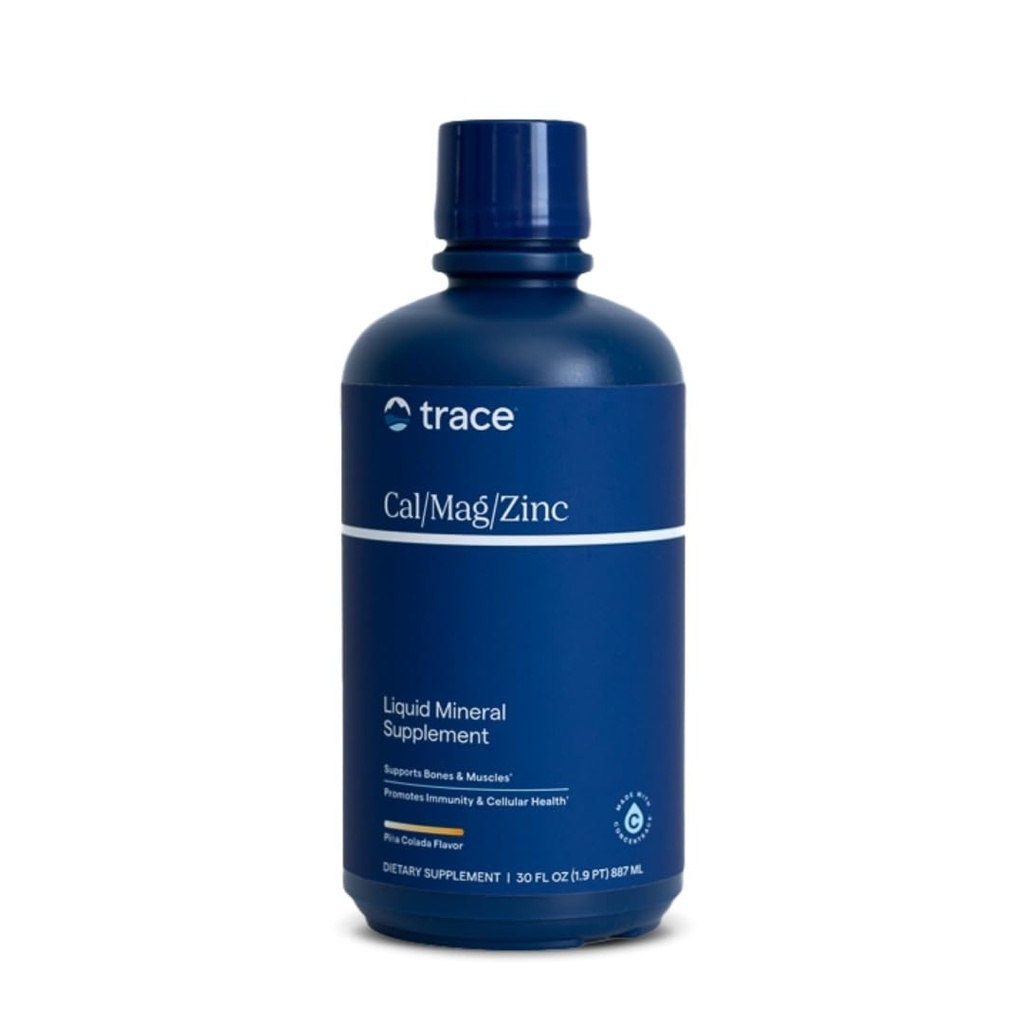 Trace Minerals □ Liquid Cal/Mag/Zinc; Cálcio, Magnésio, Zinco, Suplemento Vitamina D3; Suporta Tecido Normal, Músculo e Densidade Óssea; Natural Piña Colada Flavor; 32 Servimentos; 32 fl oz.