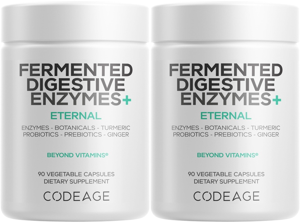 Enzimas Digestivas Fermentadas Suplemento de 3 meses - 14 Enzimas Digestivas, Probióticos, Prebióticos, Botânicas Fermentadas, Enzimas Multi Pancreáticas Baseadas em Plantas - 1 Cápsula por Dia - 2-Pack
