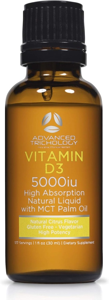 Tricologia avançada Vitamina Líquida Vegetariana D3-5000 iu Alta Absorção - 1000 iu por gota - 6 Mês de Abastecimento - Gluten Free 365 VIT D - 1 Onça Fluída (Pacote de 1)