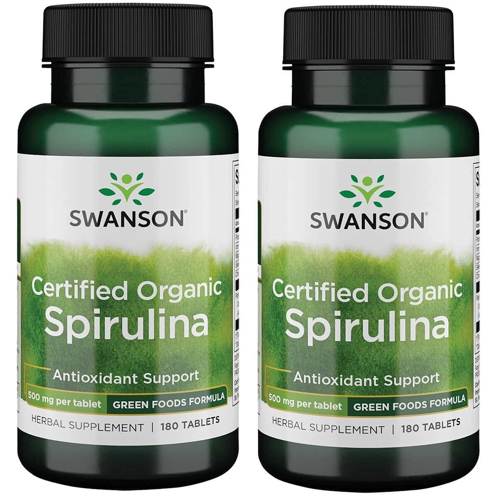 Espirulina orgânica certificada Swanson 500 mg 180 tabs (2 embalagem)