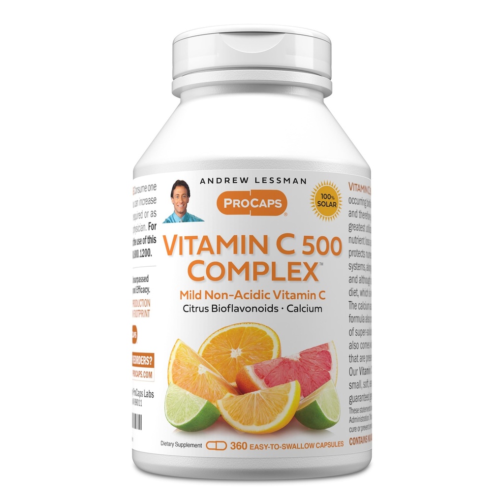 ANDREW LESSMAN Vitamina C 500 Complex 360 Cápsulas - Vitamina C não ácida mais Citrus Bioflavonóides para o sistema imunológico e suporte anti-oxidante, Sem Estômago incomodado, Cápsulas pequenas fáceis de engolir