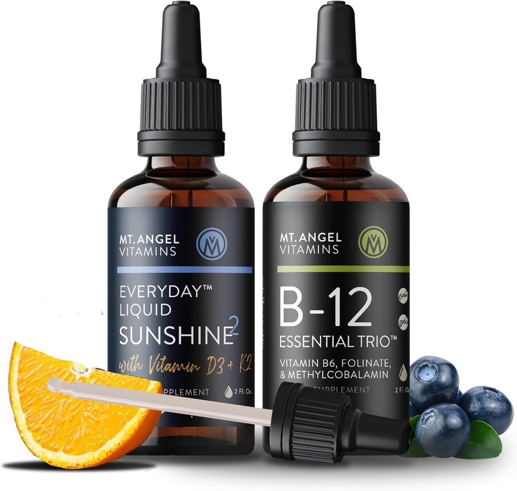 Mt. Angel Vitaminas B12 Trio essencial + Todos os dias Sol Líquido 2 D3+K2