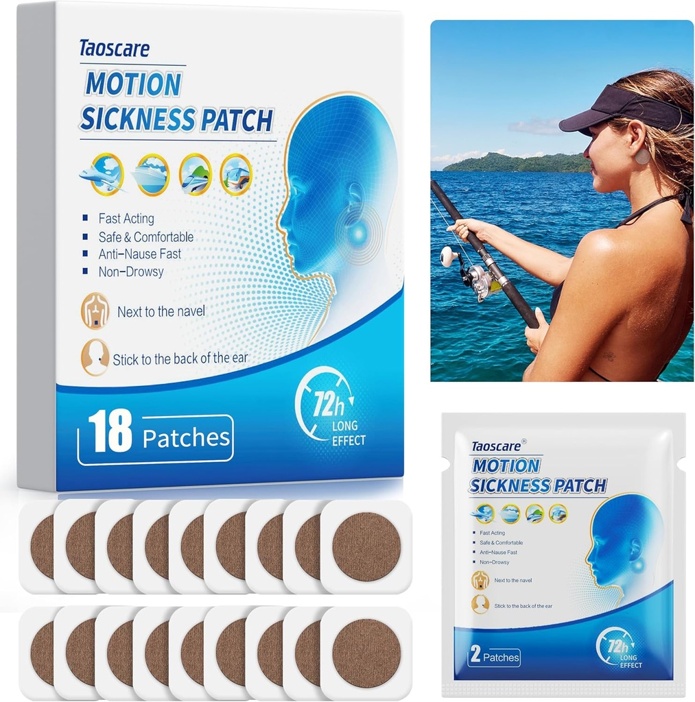 Motion Sickness Patches for Cruise, Sea Sickness Patch for Tonzyness Vertigo & Náusea Alívio, Crianças e Adultos Viajar Essentials for Cruise/carro/Avião/Viagem ao Parque de Diversões (18 Conde)