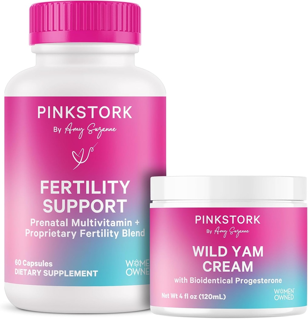 Suplementos de fertilidade de cegonha rosa para mulheres e creme de Yam selvagem para apoiar a concepção e equilíbrio hormonal, inositol, Ashwagandha, Vitex, e folato - Duo