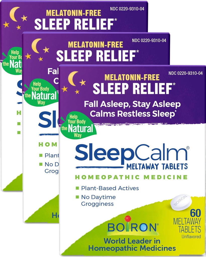 Ajuda ao sono Boiron SleepCalm para sono noturno profundo, relaxante e descansado - Melatonina livre e sem forma de hábito - Comprimidos dissolváveis - 180 Conde