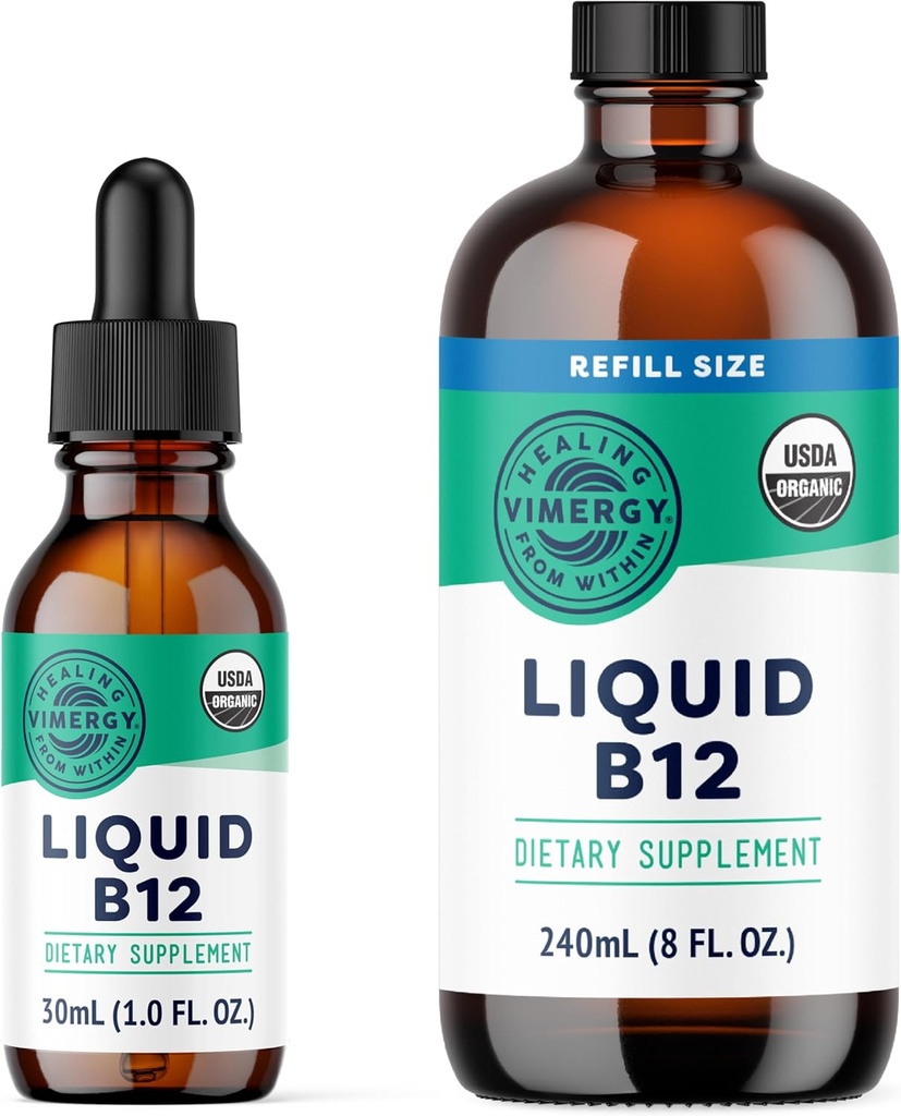 Vimergy Liquid B12 (30 ml) e Liquid B12 Refil (240 ml) - Embalagem