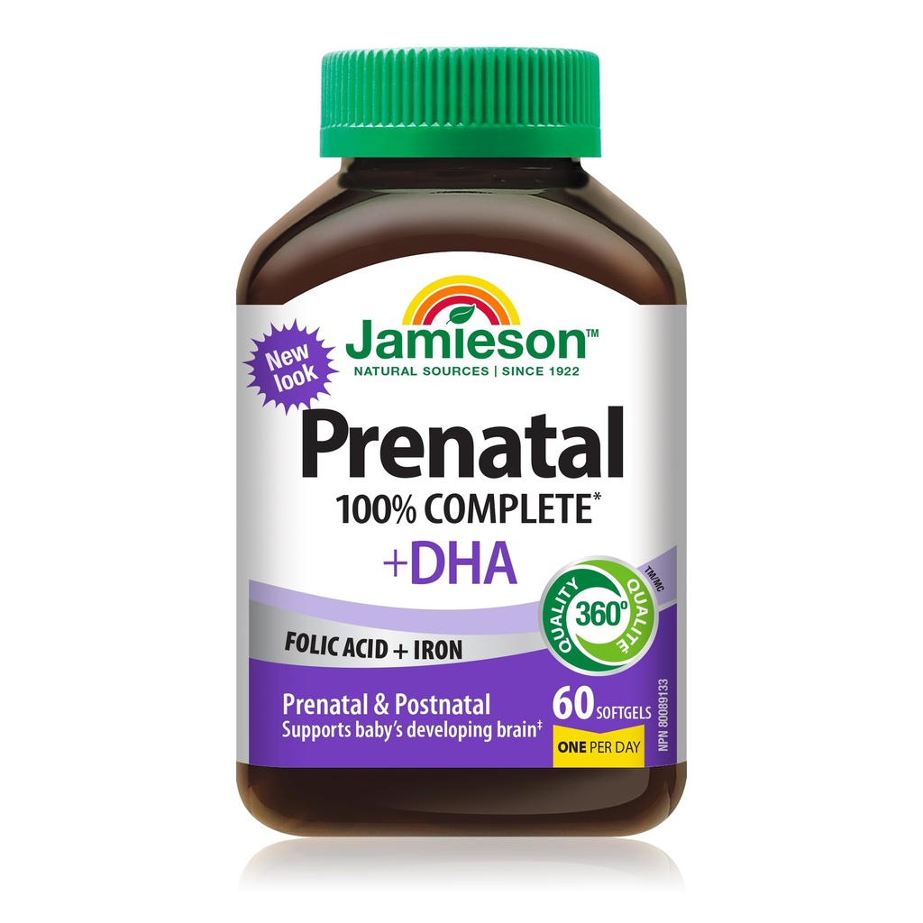 Jamieson PRENATAL Multivitamínico completo com DHA Suplemento 60 Softgels