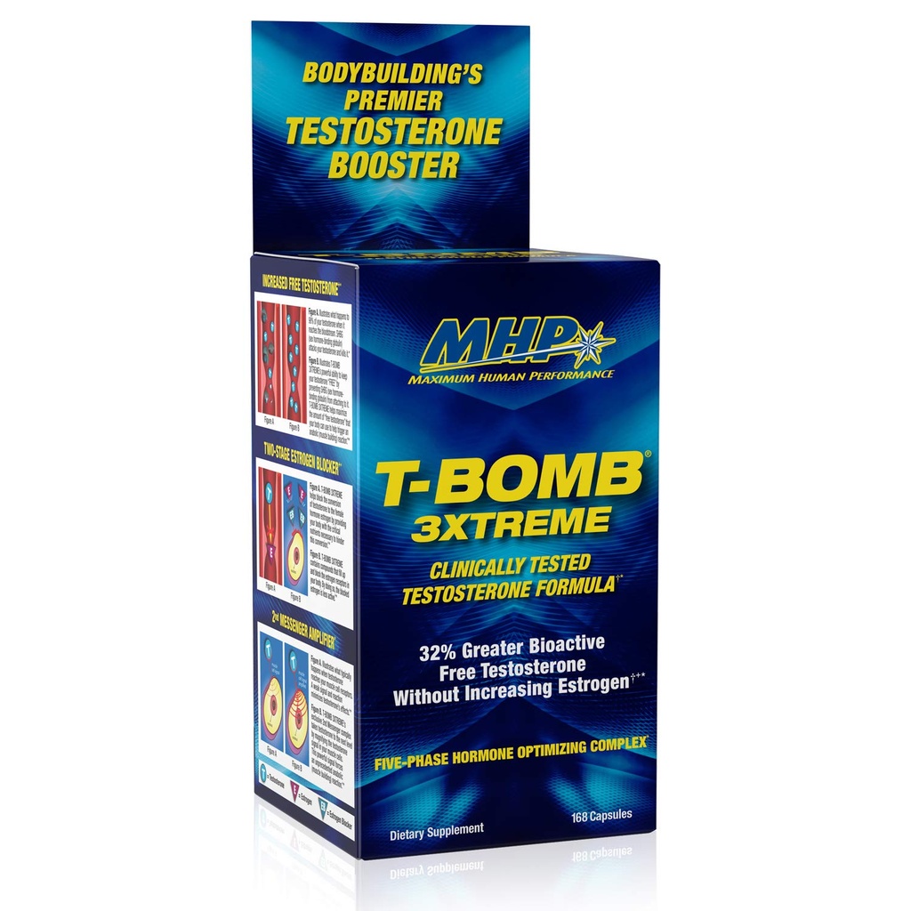MHP T-Bomba 3xtreme Testado Clinicamente, Testosterona Booster para Homens, Aumentar Libido, 168 Contagem