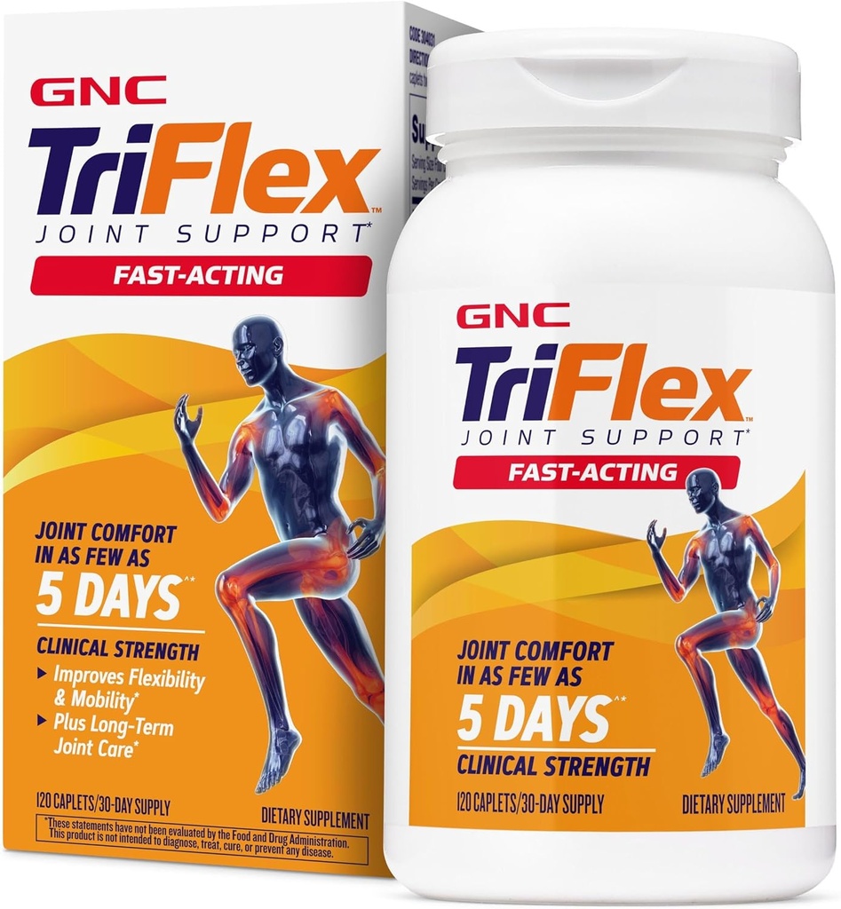 GNC TriFlex Fast-Acting 2.0, melhora o conforto e rigidez articular, doses de força clínica de Glucosamina/Chondroitina e Boswellia- Plus Acumérica, 120 Caplets