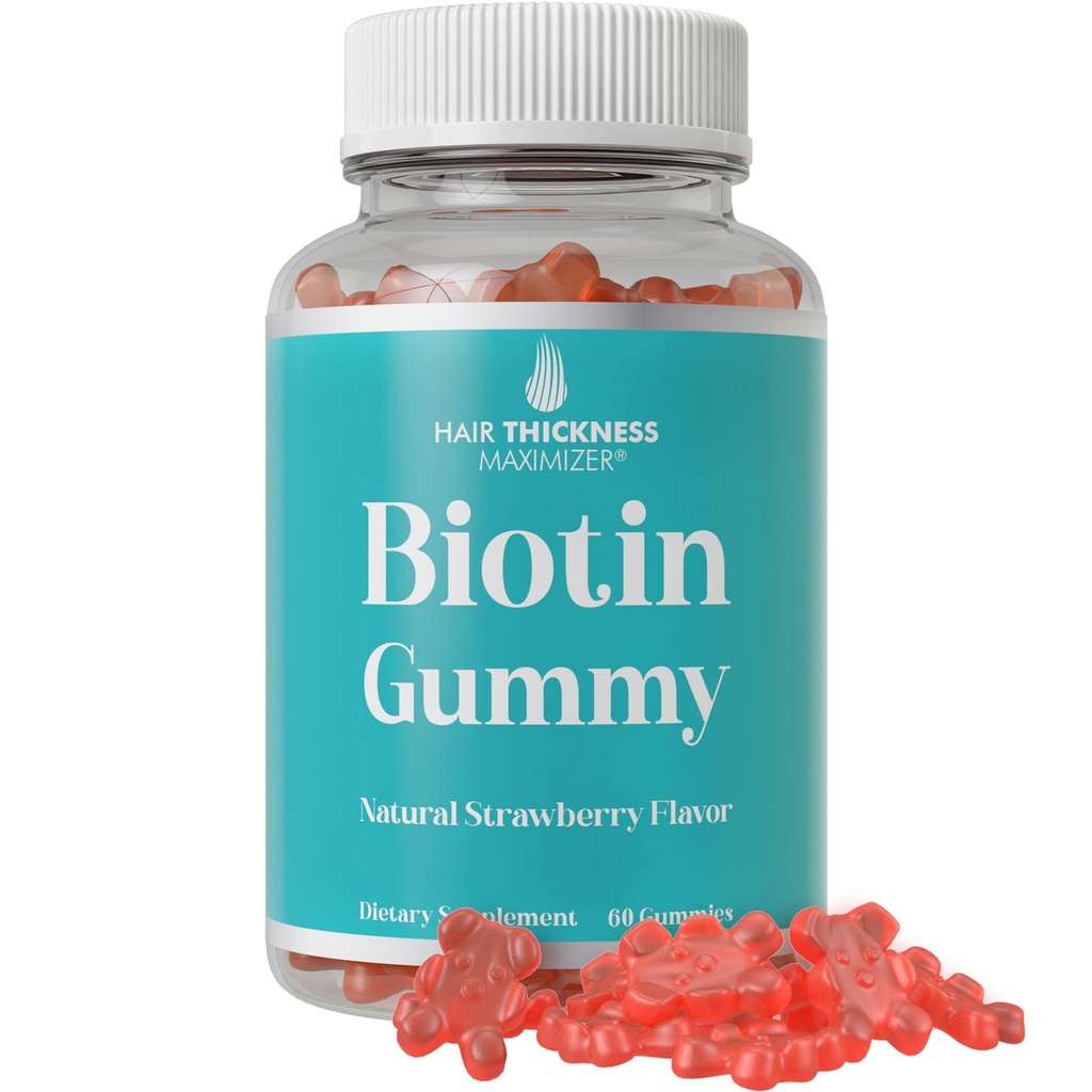 Pastilhas de biotina ultra de alta resistência para o crescimento do cabelo para mulheres e homens. Gelatina livre, Vegan Biotin 10000mcg Chewables para pele de cabelo mais forte e unhas. Grande sabor de morango saboreado Gummy