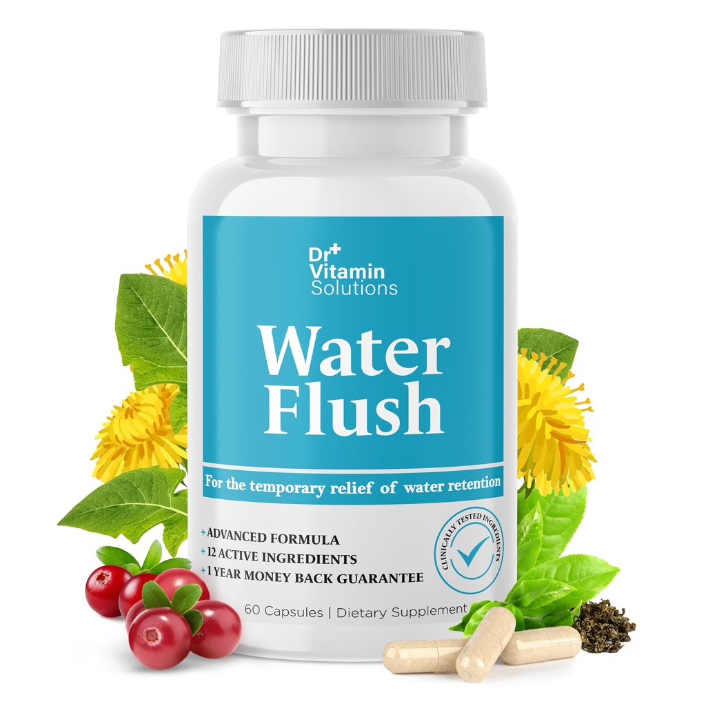 DR VITAMIN SOLUÇÕES Diuréticos Pílulas de Água para Controle de Peso, 12 Ingredientes Ativos ( Chá Verde, Cranberry & More), Alívio Instantâneo de Bloat & Inchaço, Pílulas de Retenção de Água para Mulheres & Homens - 60 Caps