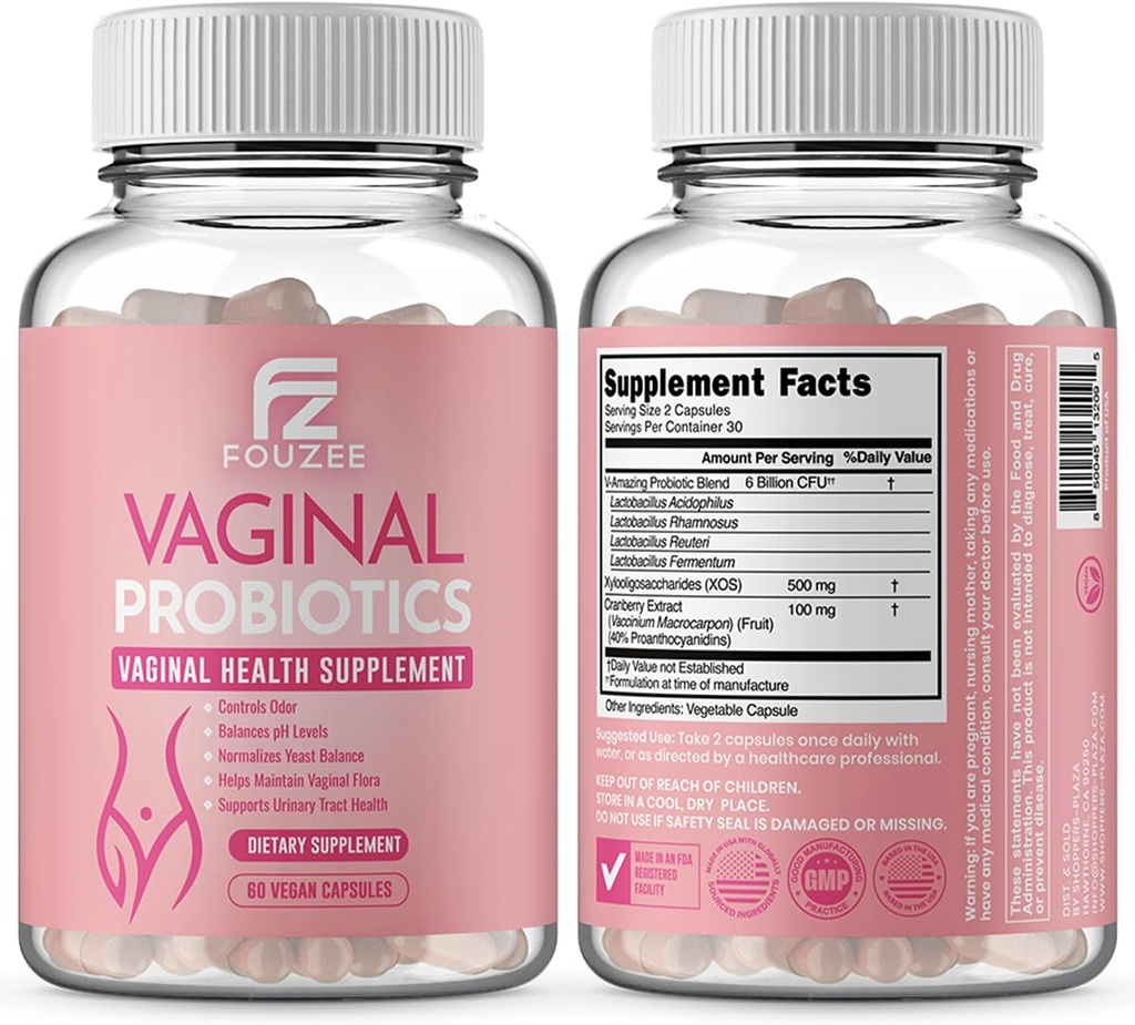 Probióticos vaginais para mulheres pH Balance — Extrato de cranberry Prebióticos & Lactobacillus Blend — Suplemento de Saúde Vaginal para Mulheres Vaginal Odor & Flora Vaginal, Balança de Fermento, 60 Cápsulas