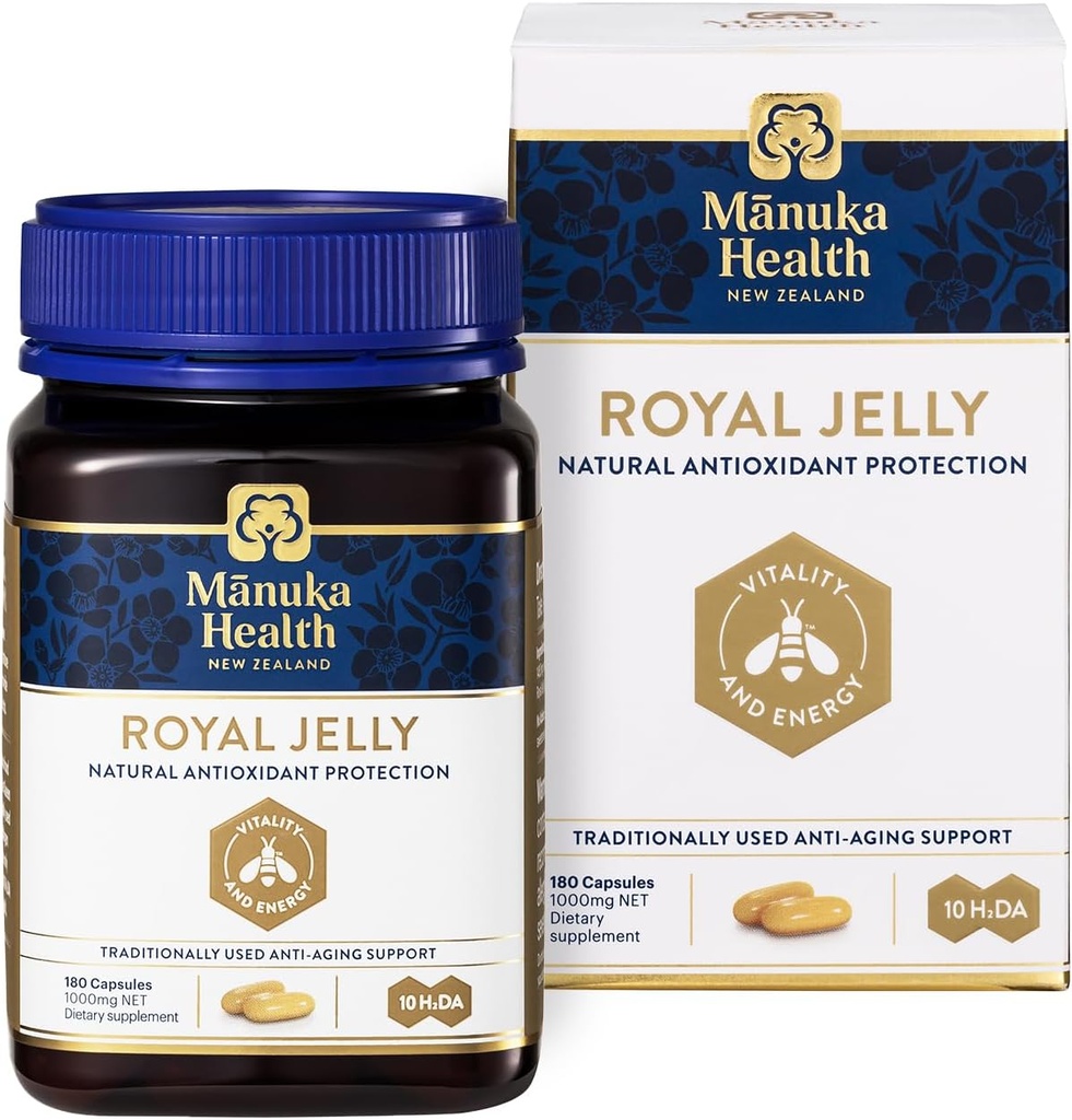 Manuka Health Royal Jelly Capsules, 1000mg NET - 180 Count (3-Month Supply) - Suplemento tradicional antienvelhecimento da Nova Zelândia