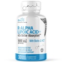 Nutri R Alpha Lipoic Acid 600mg Cápsulas - R Lipoic Acid Estabilizado com Biotina - Forma ativa de R-ALA - 600 mg Dosagem Clínica - Suporte Energia Celular Poderoso - 30 Cápsulas Vegan - RALA