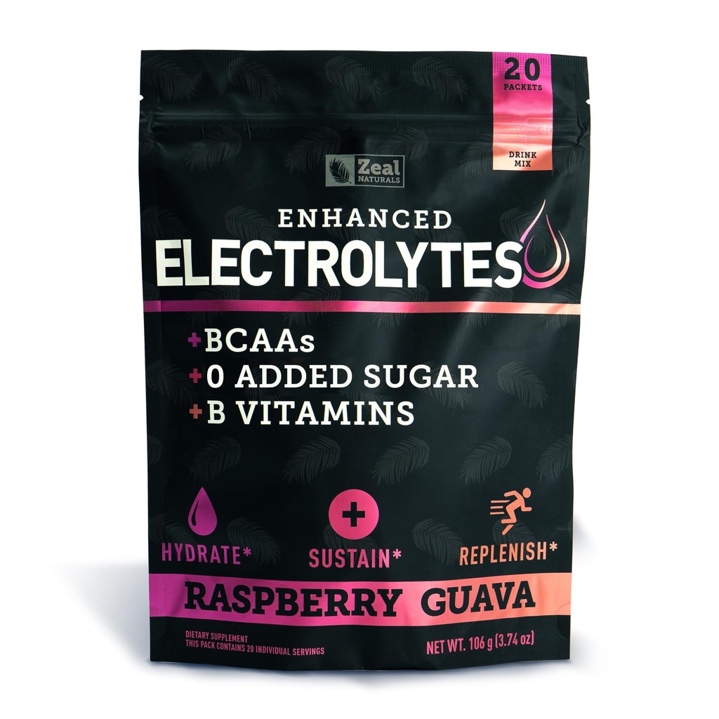 Eletrolítico Melhorado Pacotes de varinha em pó (Guava de framboesa (20 pacotes) w/ 0 Açúcar +BCAAs +B-Vitaminas Suplemento de electrólito w Zinco de potássio e magnésio para Hidratação - Eletrólitos de Keto
