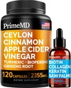4-em-1 líquido biotina Colágeno queratina serra Palmatto gotas (2 fl oz - 1 embalagem) e 5-em-1 Ceilão canela w Açafrão & Ginseng raiz (120ct) pacote - cabelo, pele, unhas, & Immune suporte Suplemento