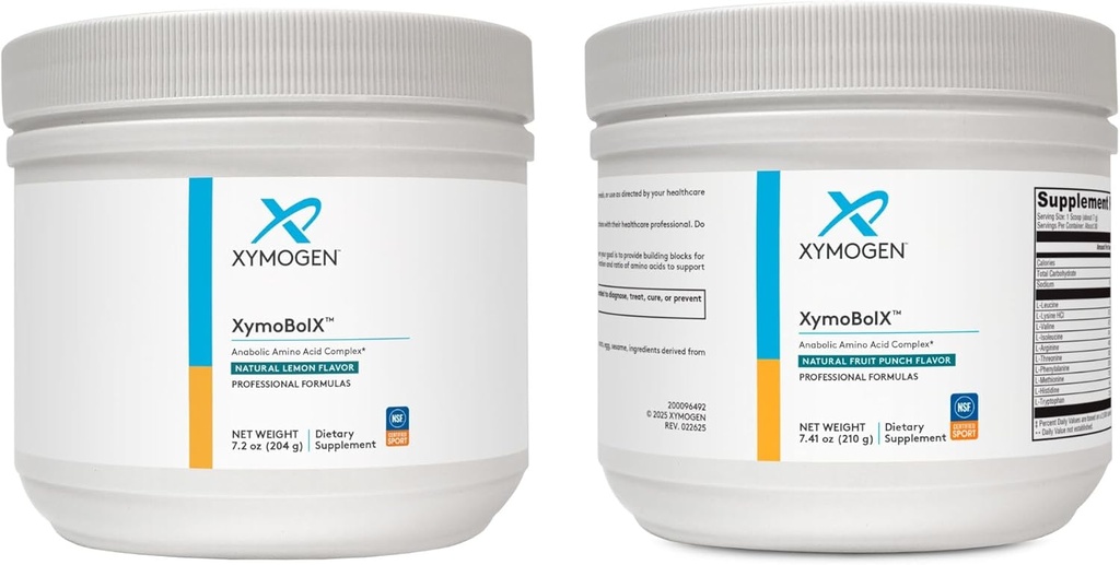 XYMOGEN XymBolX Fruit Punch e limão Flavor Bundle - BCAA Pó para promover a recuperação muscular com L Arginina, L Leucina, L Metionina + L Triptofano (2 garrafas, 7.20z Cada)