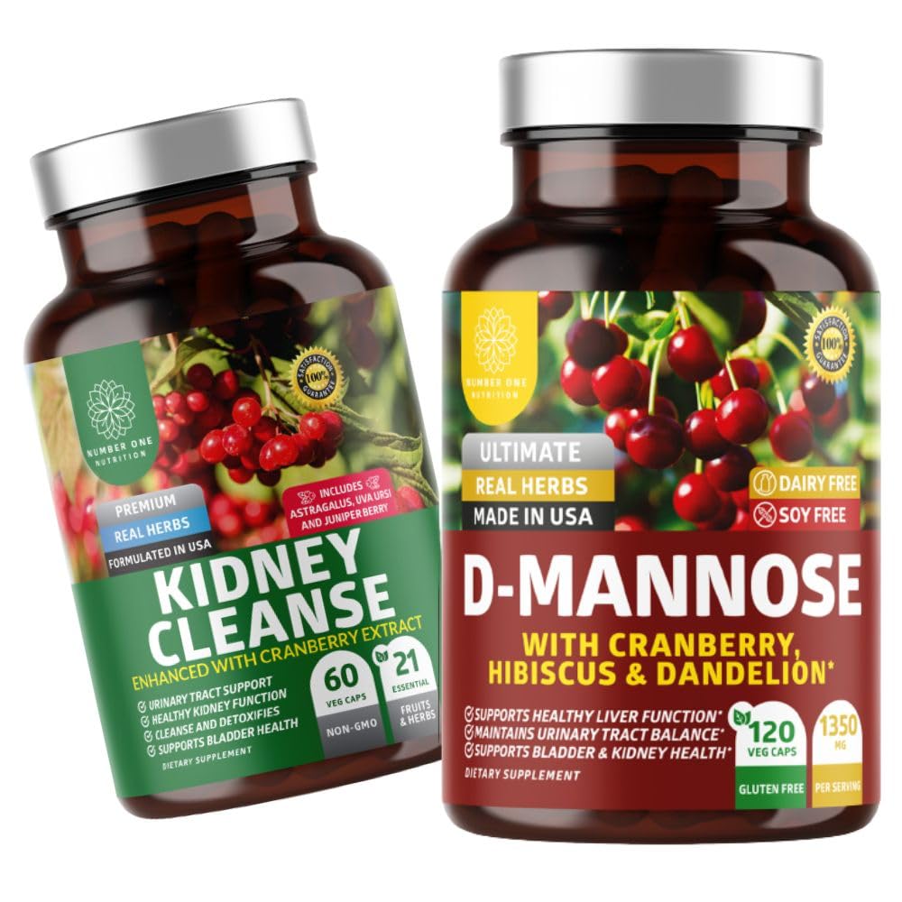 Nutrição N1N Premium D-Mannose [1350mg] com Cranberry & Hibiscus e Rim Cleanse [21 Potent Herbs] com Extrato de Cranberry, Astragalus, Uva Ursi, pacote 2