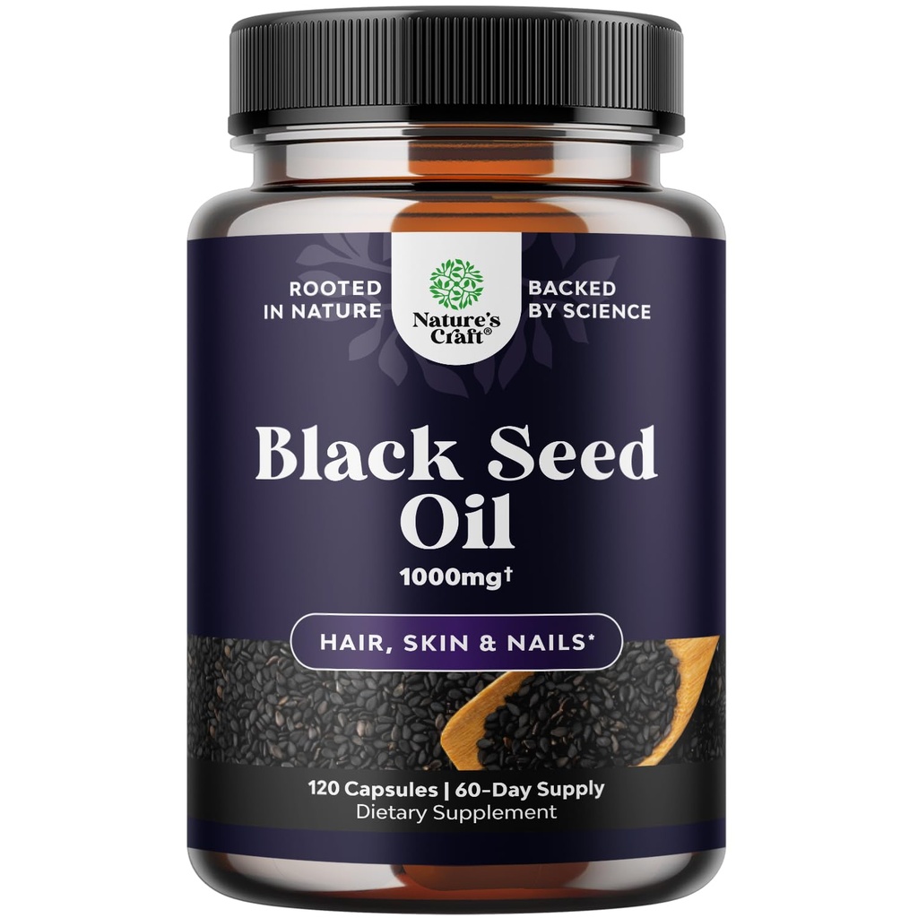 Cold Pressed Black Seed Oil Cápsulas - Vegan Nigella Sativa Black Cumin Seed Oil Cápsulas com Omega 3 6 9 Antioxidantes e Thymoquinone para o crescimento do cabelo Imune Suporte comum de saúde e digestão