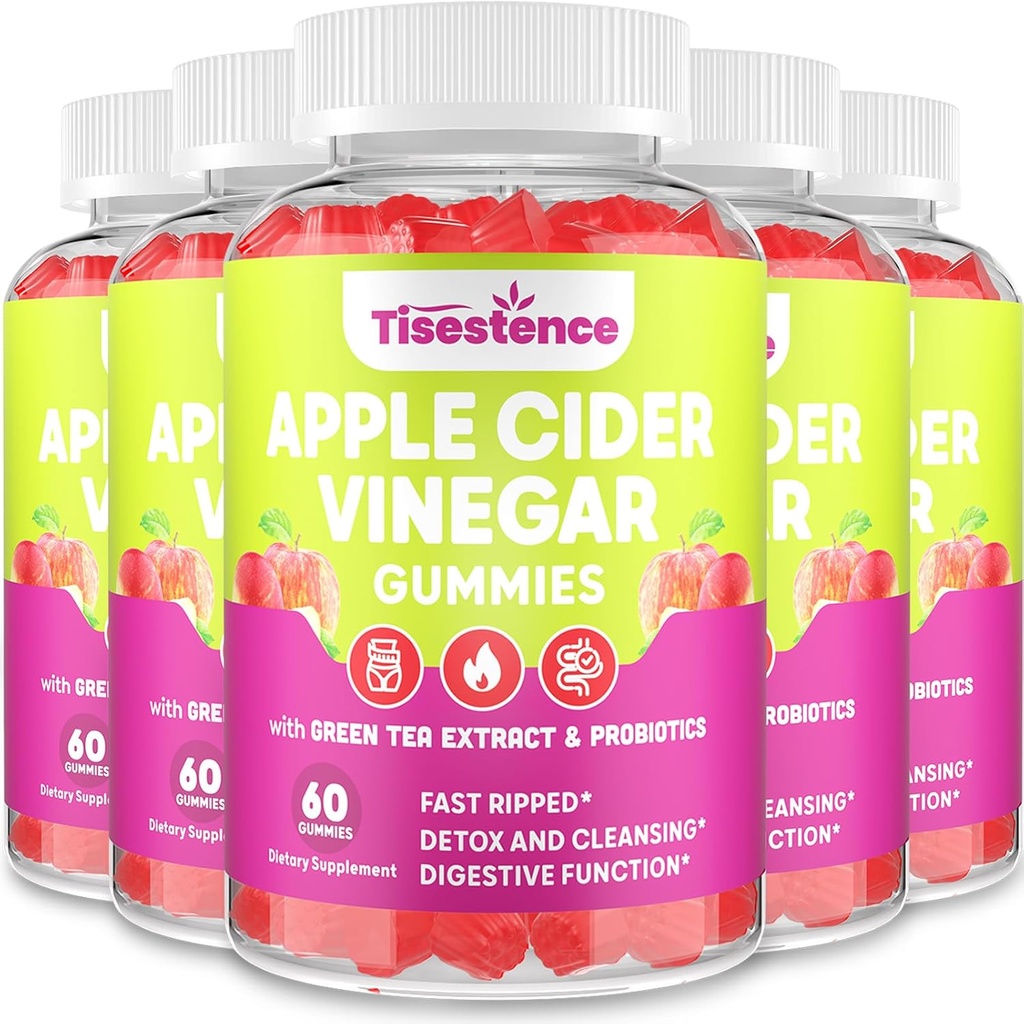 Maçã Cider Pastilhas de Vinagre, Keto ACV Gummies 2000MG - Cleanse & Detox Diet, Max Força ACV Gummies com chá verde, framboesa, B12 e Probióticos para Metabolismo & Saúde Digestiva, Embalagens de 5
