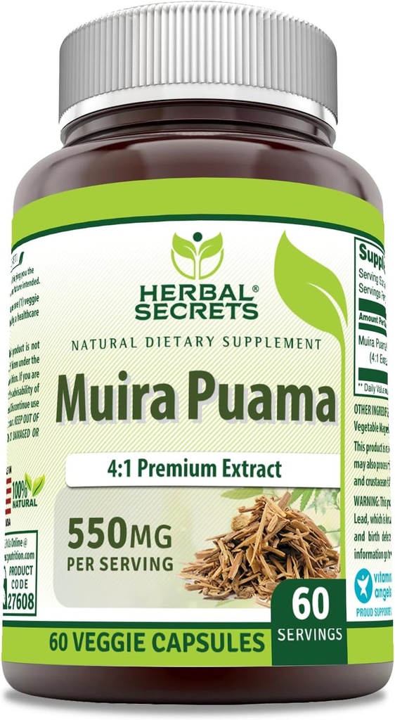 Herbal Secrets Muira Puama 4:1 Extract Supplement (Suplemento de Extrato) 550 Mg (60 Cápsulas Veggie)