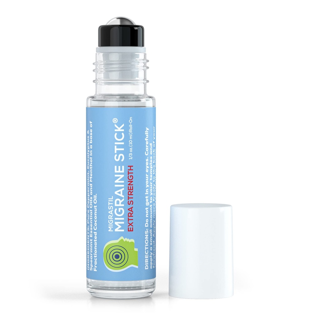 Vigor básico Migrastil Extra força Migraine Stick Fórmula avançada, forte rolo de aromaterapia inclui mentol, óleos essenciais, sem lavanda, feita nos EUA.