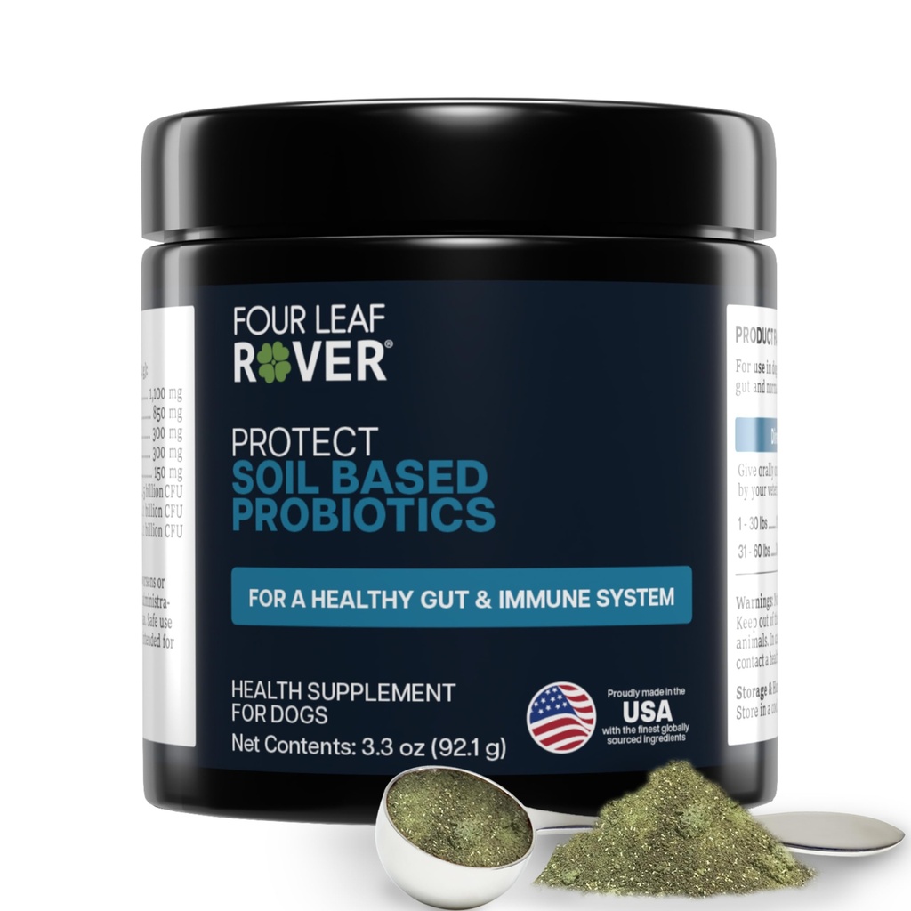 Quatro Folhas de proteção Rover - Probióticos para cães - Veterinário Formulado - com Prebióticos naturais e antioxidantes - Detoxificação & Gut Saúde - 30 dias Grande fornecimento de cão