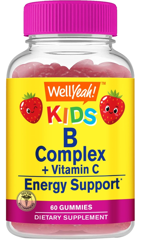 Bem... Sim B chicletes complexos para crianças - com vitamina C, niacina, vitamina B6, ácido fólico, vitamina B12, biotina e ácido pantotênico - 2 meses de fornecimento - morango sabor - não OGM, sem glúten - 60 chicletes