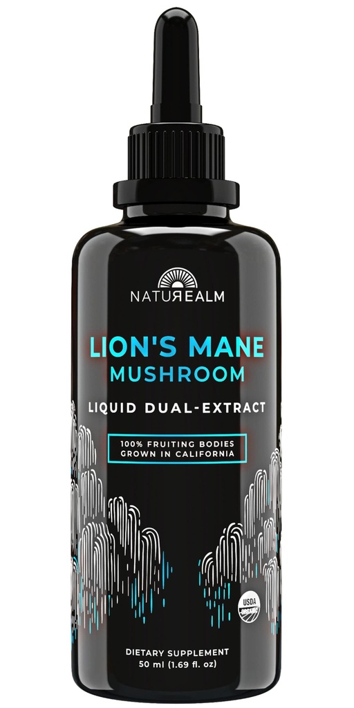 Naturalm Leão Mane Mushroom líquido Tintura Suplemento – Foco, Memória e Saúde do Cérebro, Vegan, Não-GMO – Órgãos frutíferos orgânicos, 1 mês de fornecimento