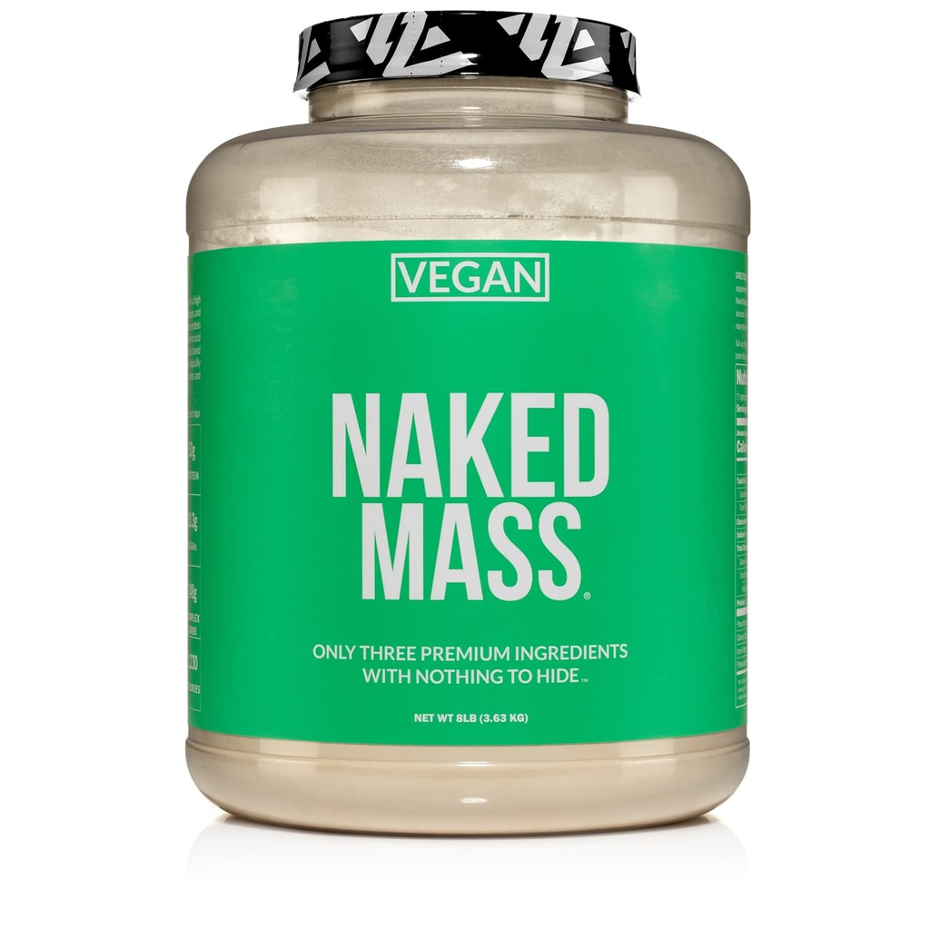 NAKED Vegan Mass - Natural Vegan Peso Gainer Proteína Pó - 1,230 Calorias, Não-GMO, Soy & Gluten Livre, Sem Ingredientes Artificiais - 8LB Bulk - 11 Servings