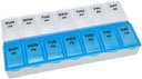 Cuidados Básicos (7 dias) Organizador de comprimidos AM/PM, Caso Vitamina, e caixa de medicina, grandes compartimentos, 2 vezes por dia, azul e claro Lids