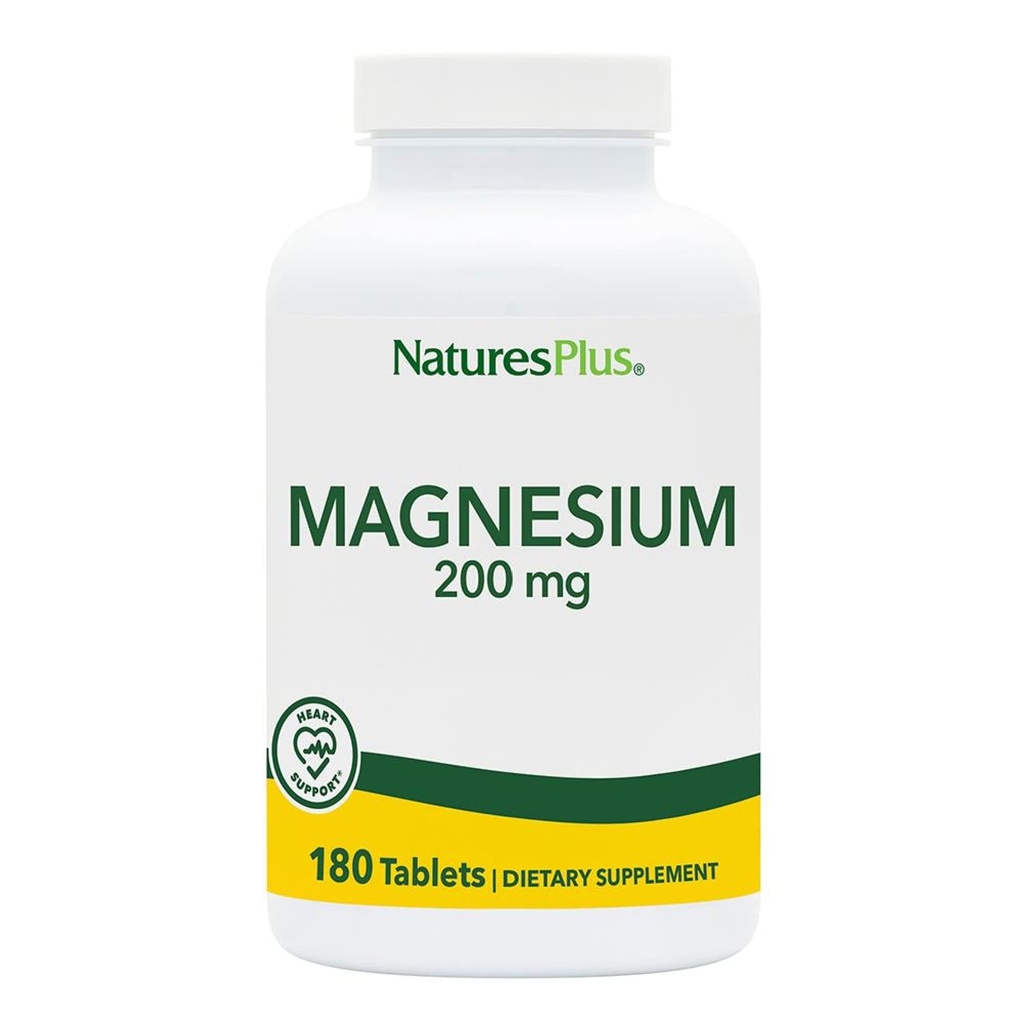 NaturesPlus Magnésio - 200 mg, 180 Comprimidos - Vegetariano, Glúten Livre - 180 Servimentos