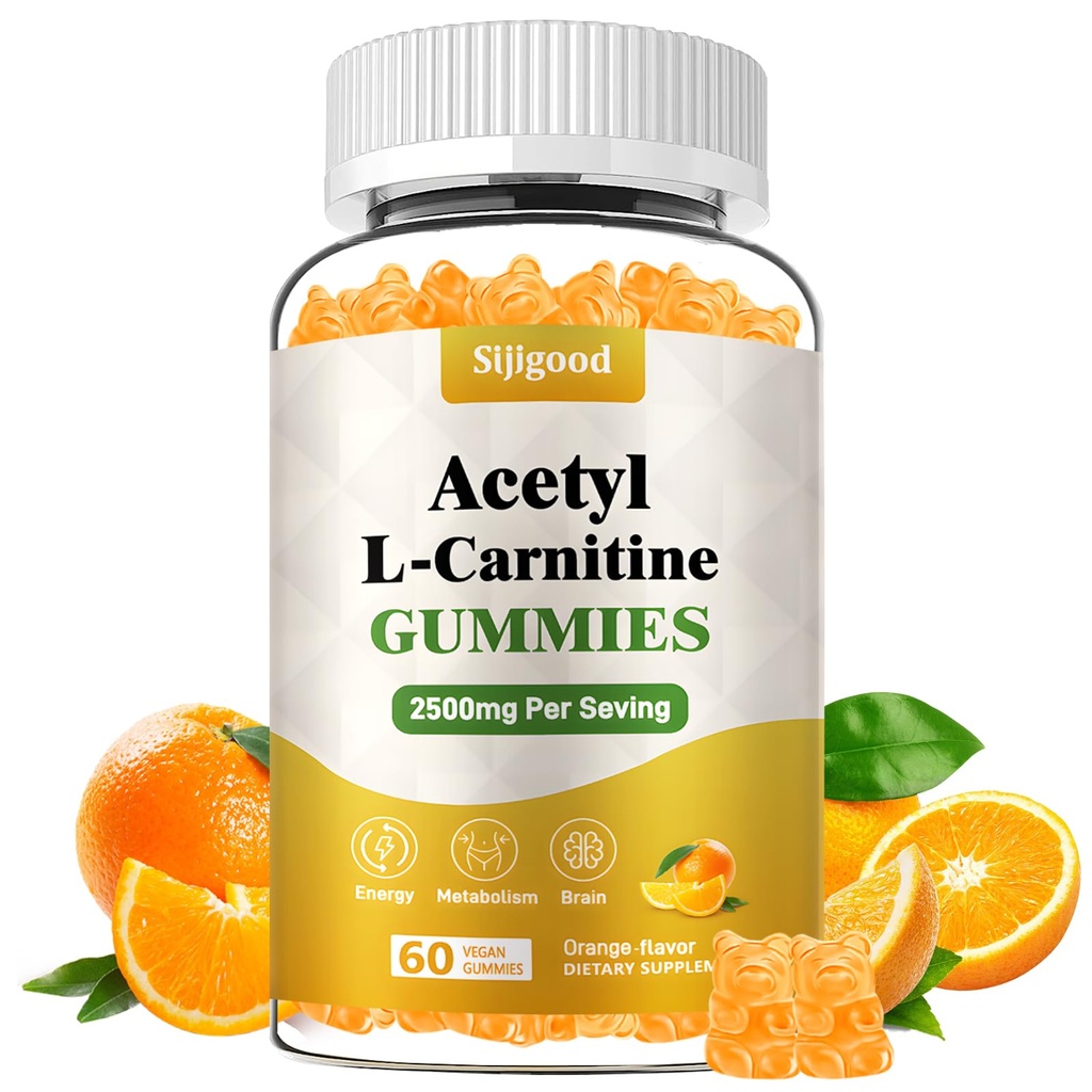Acetil L-Carnitina Suplemento, Nutrição Natural Suplemento para aumentar a energia, Imunidade, Vegan, sabor laranja, 60 Contagem