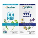 Himalaya Olá Mente calma com Bacopa para Relaxamento, Foco e Concentração e Olá ZZZs com Melatonina para Apoio ao Sono, 60 Cápsulas Cada - Pacote