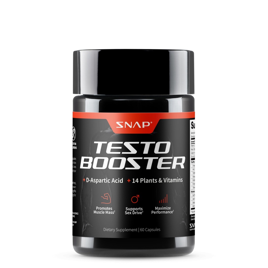 Snap Suplementos Testosterona Booster para homens - Promove o crescimento muscular, impulsionador para homens, melhorar a energia natural, resistência e força, 60 cápsulas